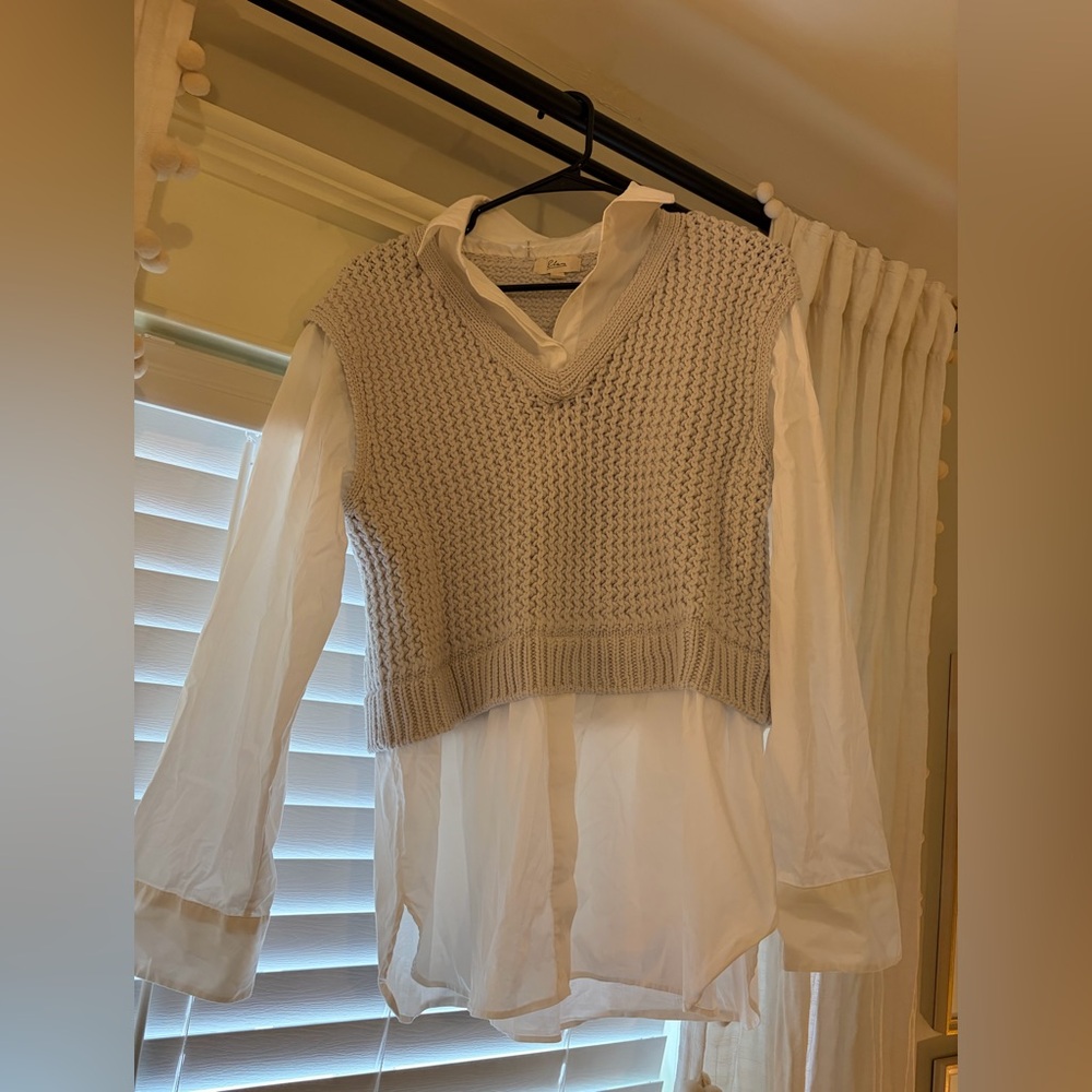 Elan light grey twofer sweater long sleeve top